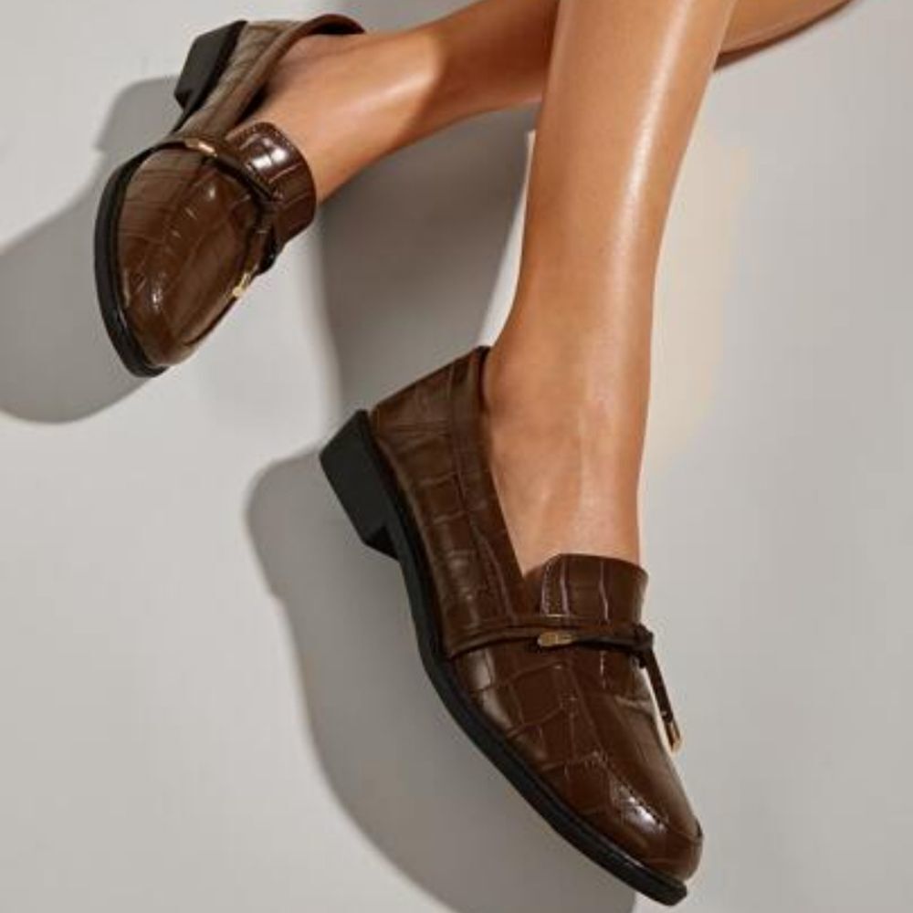 BRAND NEW ROMWE LACE UP DETAIL CROC EMBOSSED LOAFER WOMEN"S FLAT SHOE
